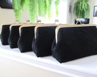 SALE, 20% OFF, Bridal Silk And Lace Clutch Set Of 5 Black,Bridal Accessories,Wedding Clutch,Bridesmaid Clutches