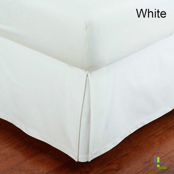 Bed skirt with tailored box pleats solid white cotton twill