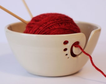 White Ceramic Yarn Bowl, Knitting Bowl, Crochet Bowl, Pottery Yarn Bowl, Made to Order
