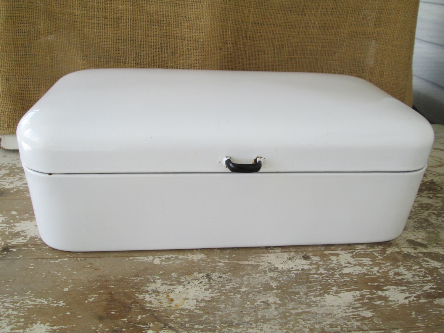 White Porcelain Enamelware Bread Box Enamel ware by AntiquesPlus