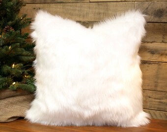 Faux Fur Pillow Cover Winter White Throw Pillow, Chenille Accent Pillow, Decorative Pillow 10 Sizes 18 x 18 and 20 x20, Home Decor
