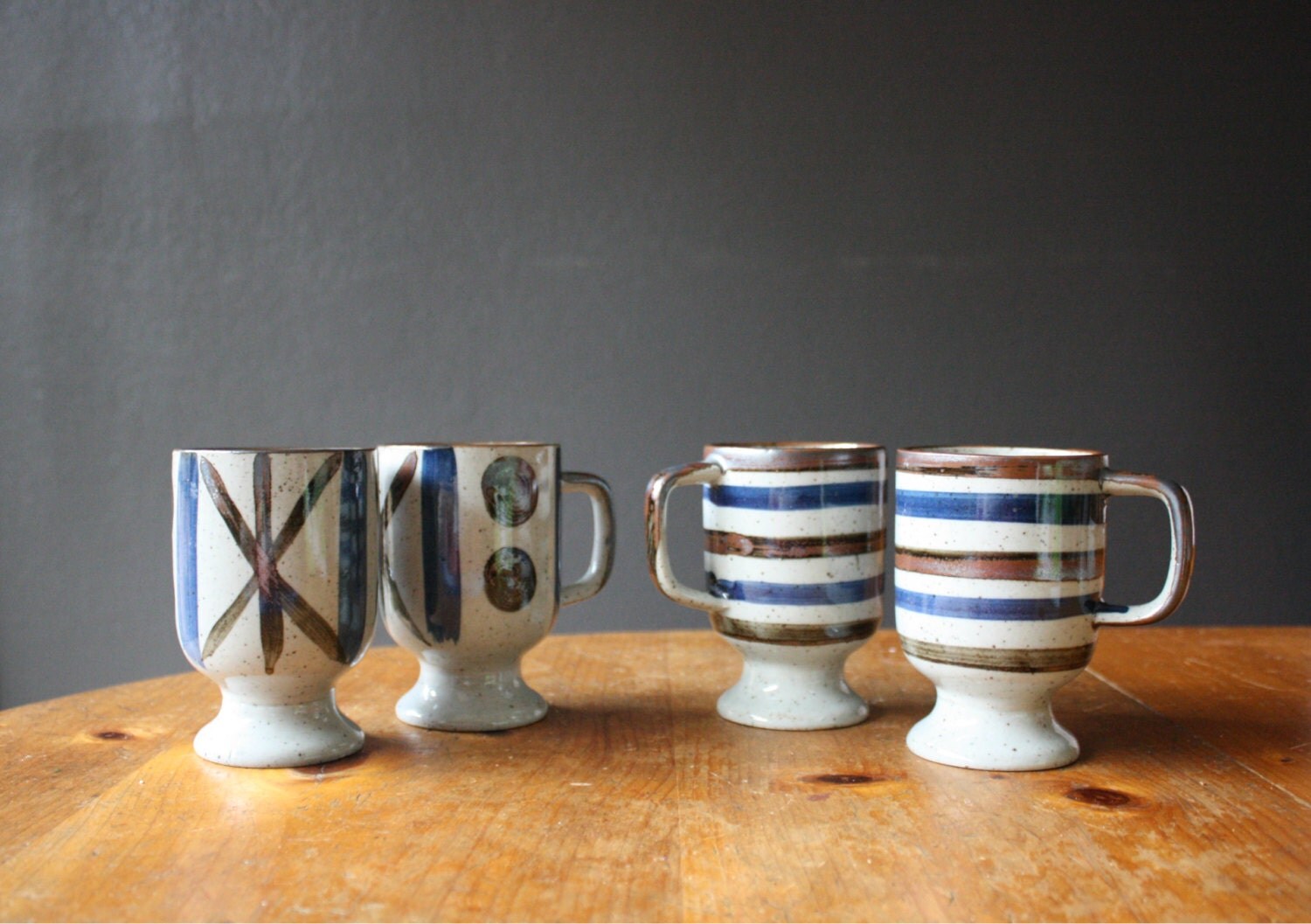 set of four vintage stoneware mugs