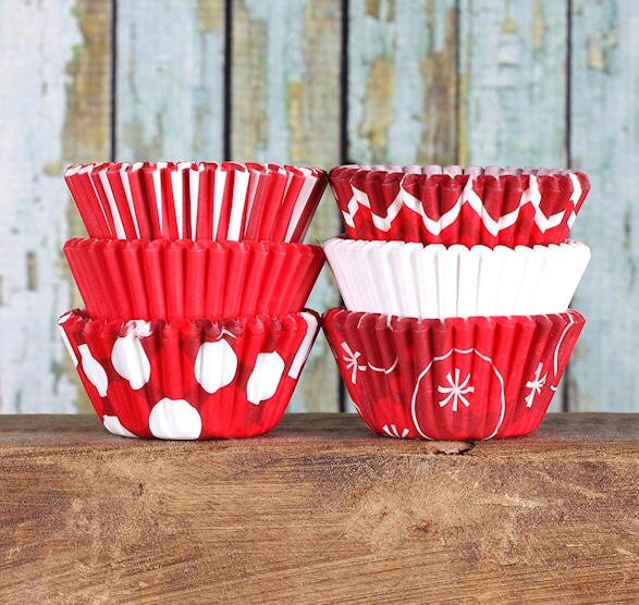 Mini Christmas Cupcake Liners in 6 Designs Mini Red Holiday