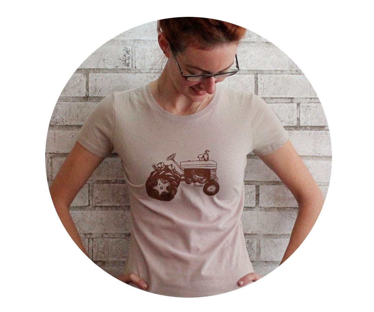 Tractor ladies cotton Tshirt Farmer tractor Women's crew