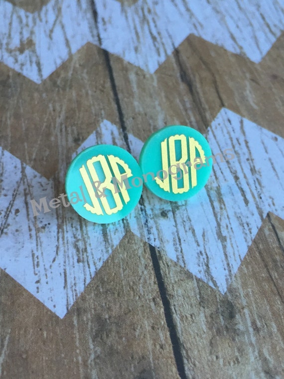 5/8 Acrylic Monogrammed Earrings by MetalandMonograms on Etsy