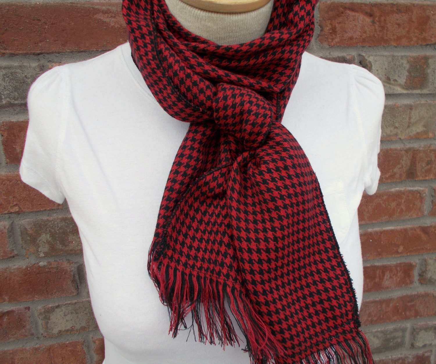 Houndstooth Scarf Flannel Scarf Black and Red Scarf Gifts