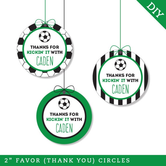 Soccer Party - Personalized DIY printable favor circles - Choose green, red, blue or pink Il_570xn