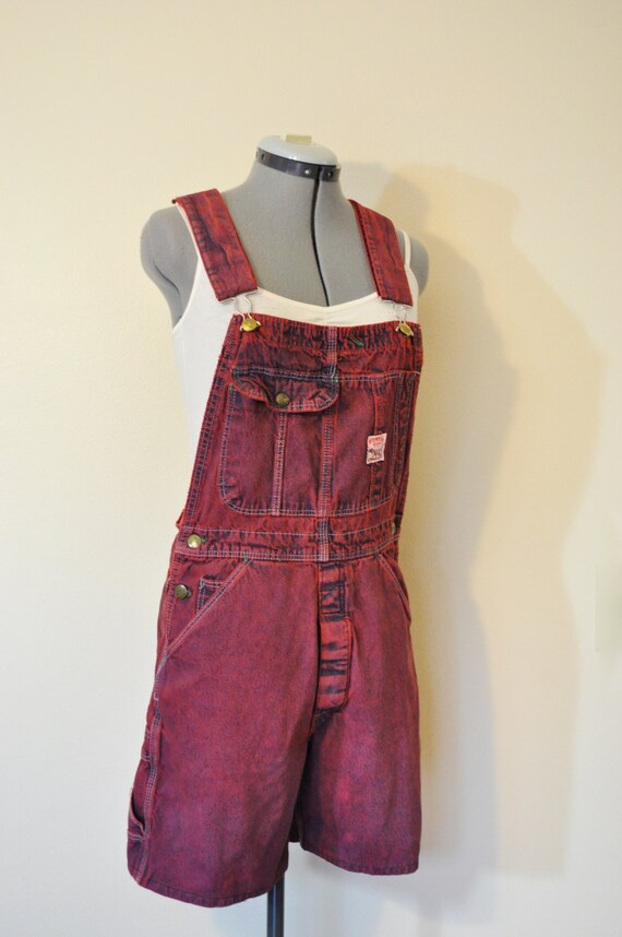 Red Small Bib Overall Shorts Hand Dyed Red Pointer Brand 9050