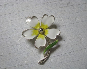 Sunny vintage white enamel flower brooch pin with yellow center by Gerrys