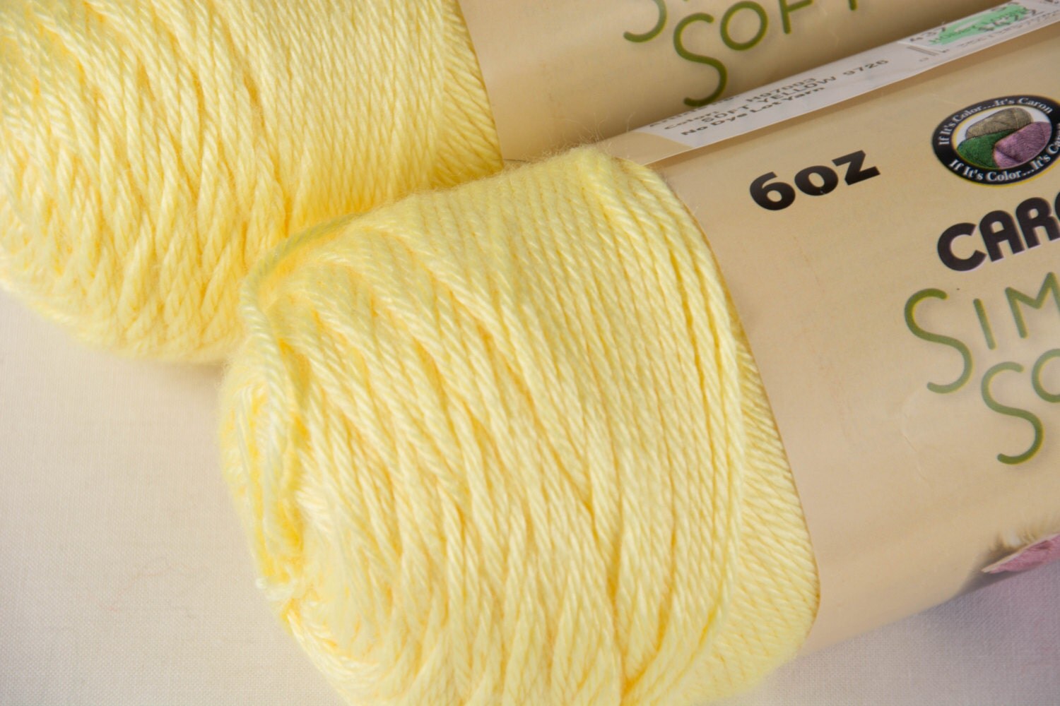 Two Skeins of Caron Simply Soft Yarn in Color 9726 Soft Yellow