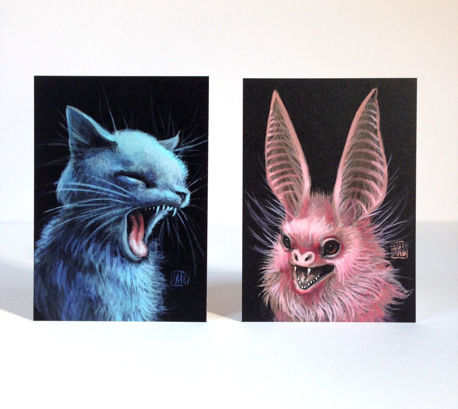 SALE Do Cats Eat Bats Do Bats Eat Cats 2 signed 4 x 5.75