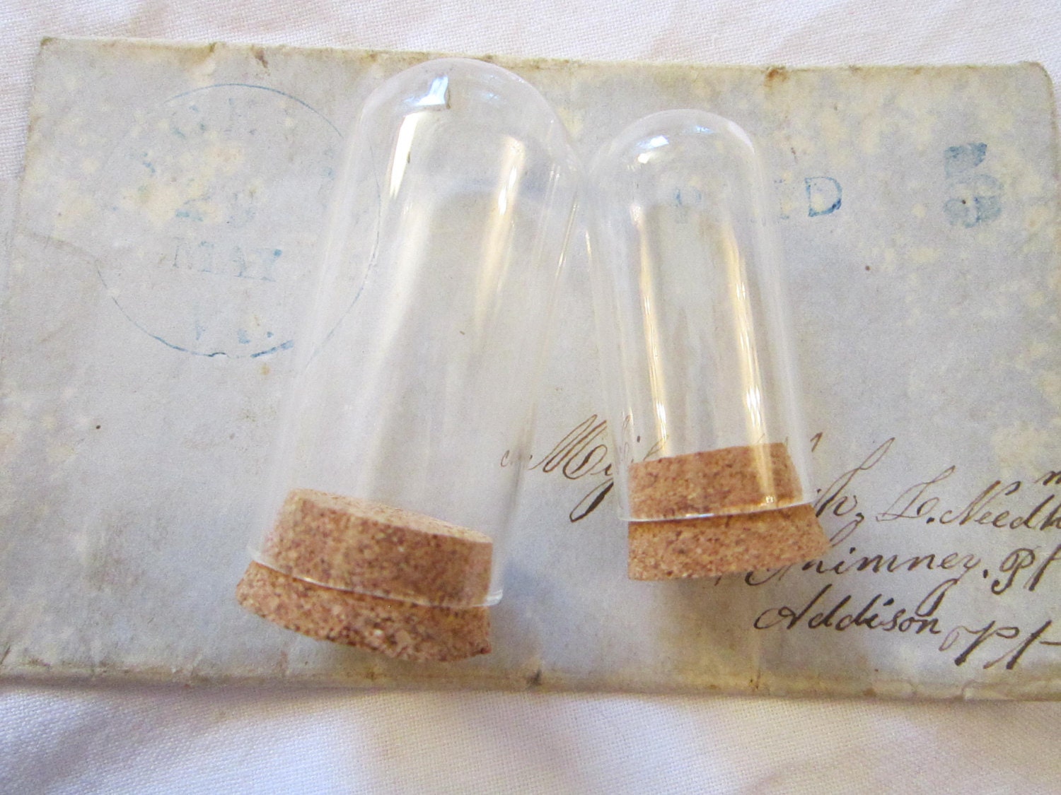 2 miniature glass domes with cork base dollhouse cloche