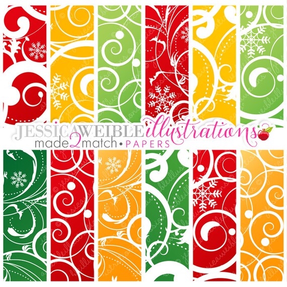 Elegantly Swirled Christmas Digital Papers - Commercial Use OK - Christmas Digital Backgrounds - Christmas Digital Papers Il_570xn