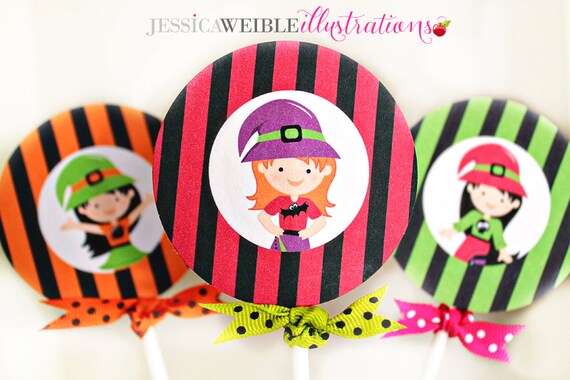 3 Little Witches Theme - Printable Party Tags - Circles -Cupcake Toppers - Halloween Printable Party Tags - Halloween Witch Il_570xn