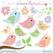 Pastel Chatter Birds Cute Digital Clipart - Commercial Use OK - Pretty Bird Clipart, Spring Bird Graphics