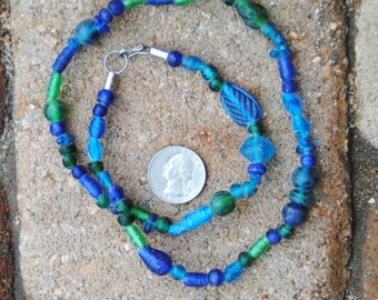 Indian Mixed Glass Beads -Blues/Greens