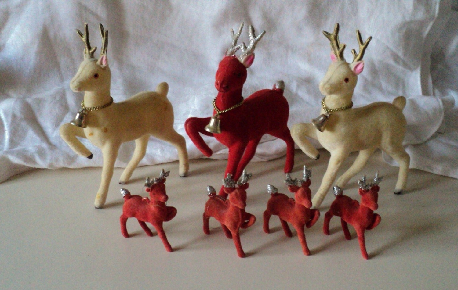 7 vintage flocked reindeer deer 1960s made in by 7 vintage flocked reindeer deer 1960s made in by