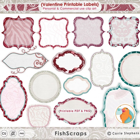 Valentine Labels - Printable Label ClipArt - Scrapbook Journaling - DIY Collage, Decoupage, Invitations, & Cards Il_570xn