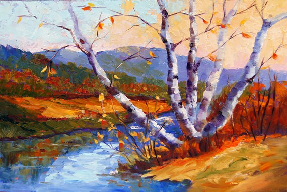 Items similar to Impressionist autumn landscape painting, Oil painting ...