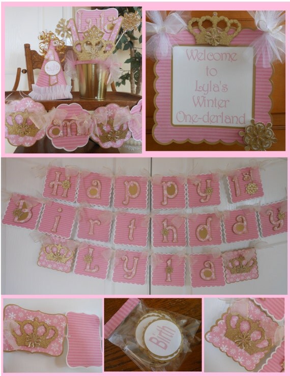 Pink and Gold Snow Princess 1st Birthday Party Package Il_570xn