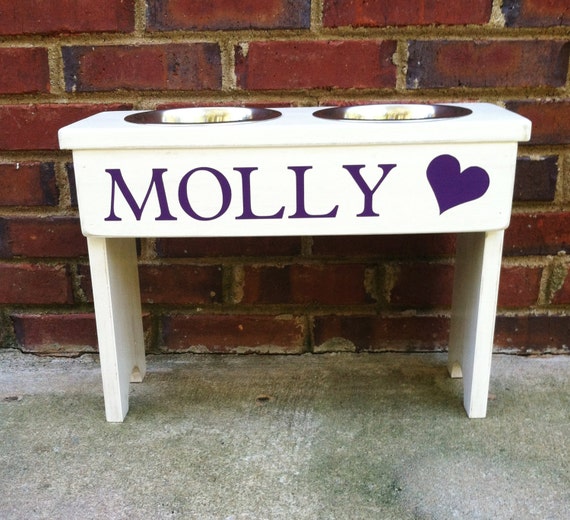Personalized raised dog bowl holder Shabby style with Heart 12