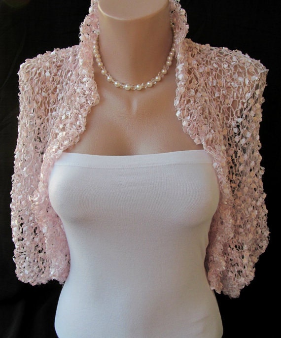 Romantic Pale Pink Bolero Hand Knit Wedding Silk Shrug by NastiaDi