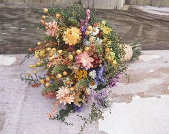 Country CALICO Bridesmaid Dried Flower Bouquet - For a Rustic Country Wedding