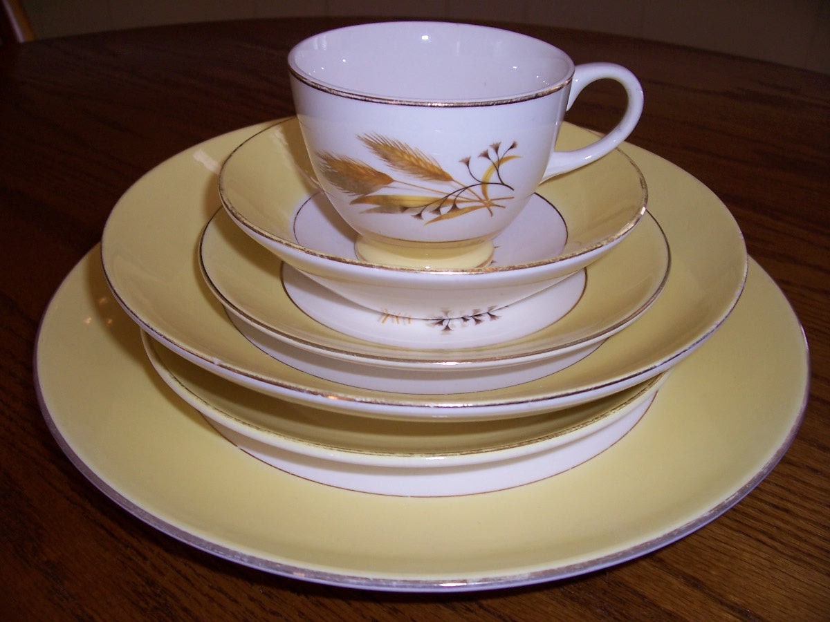 Vintage SemiVitreous Dinnerware Set Autumn Gold by BooBoosAttic