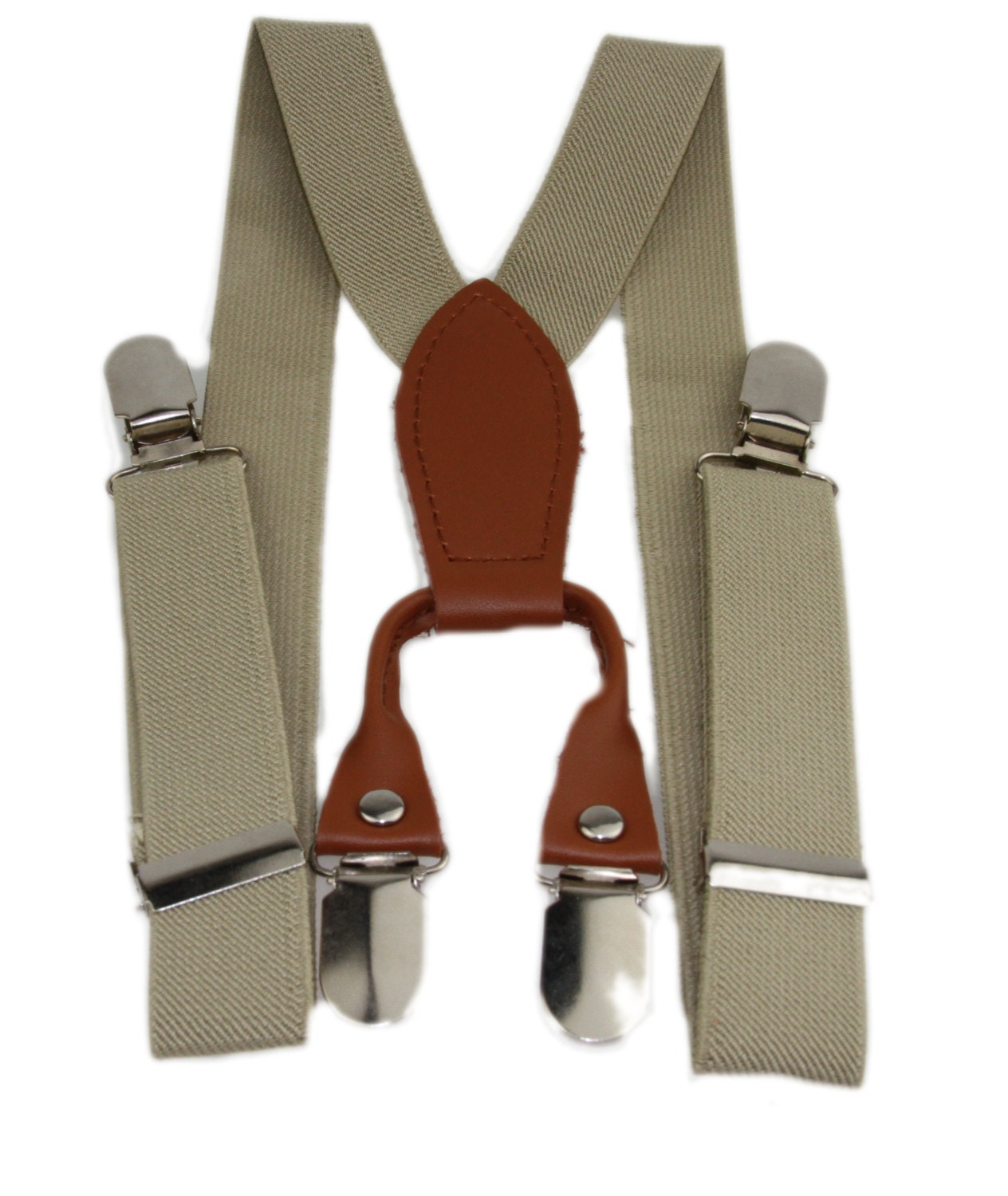 Adjustable 1 Inch Wide Elastic Khaki Suspenders Toddler Boys