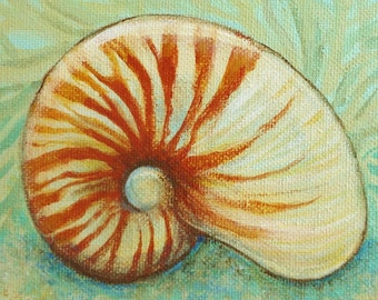 Original Seashell Painting on Mini Canvas by TheCoastalSoul