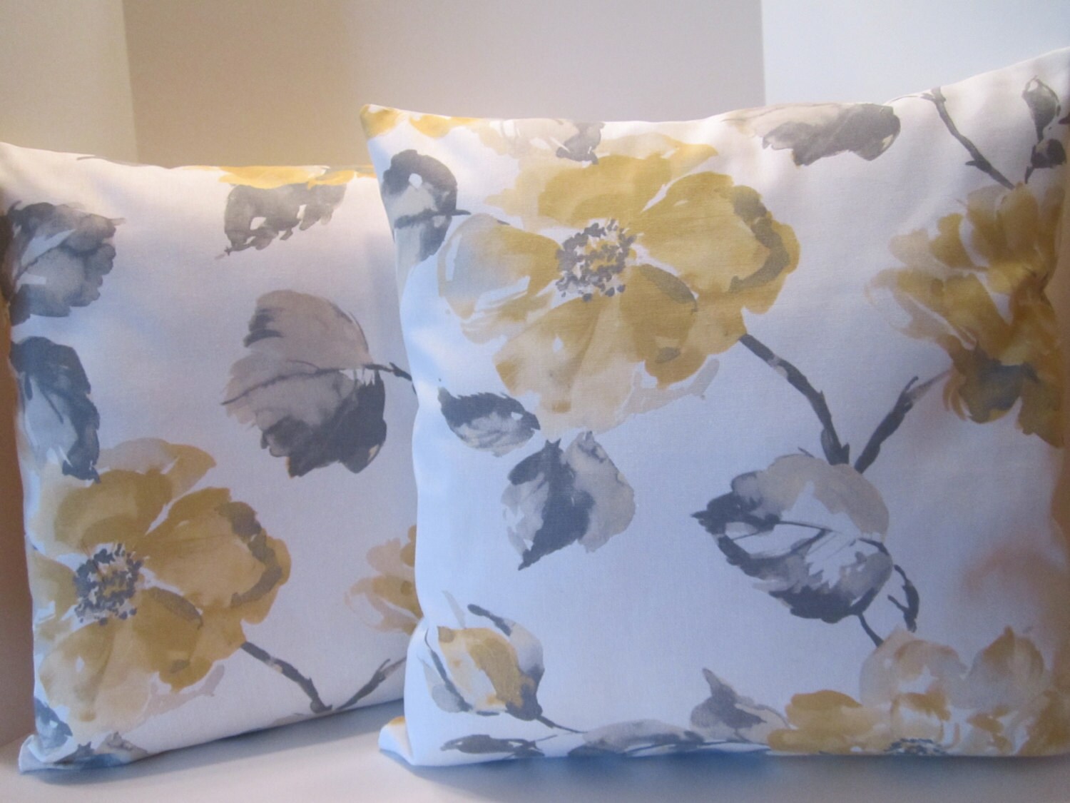 Pillow Covers Yellow Gray Botanical Flower Decorator Fabric