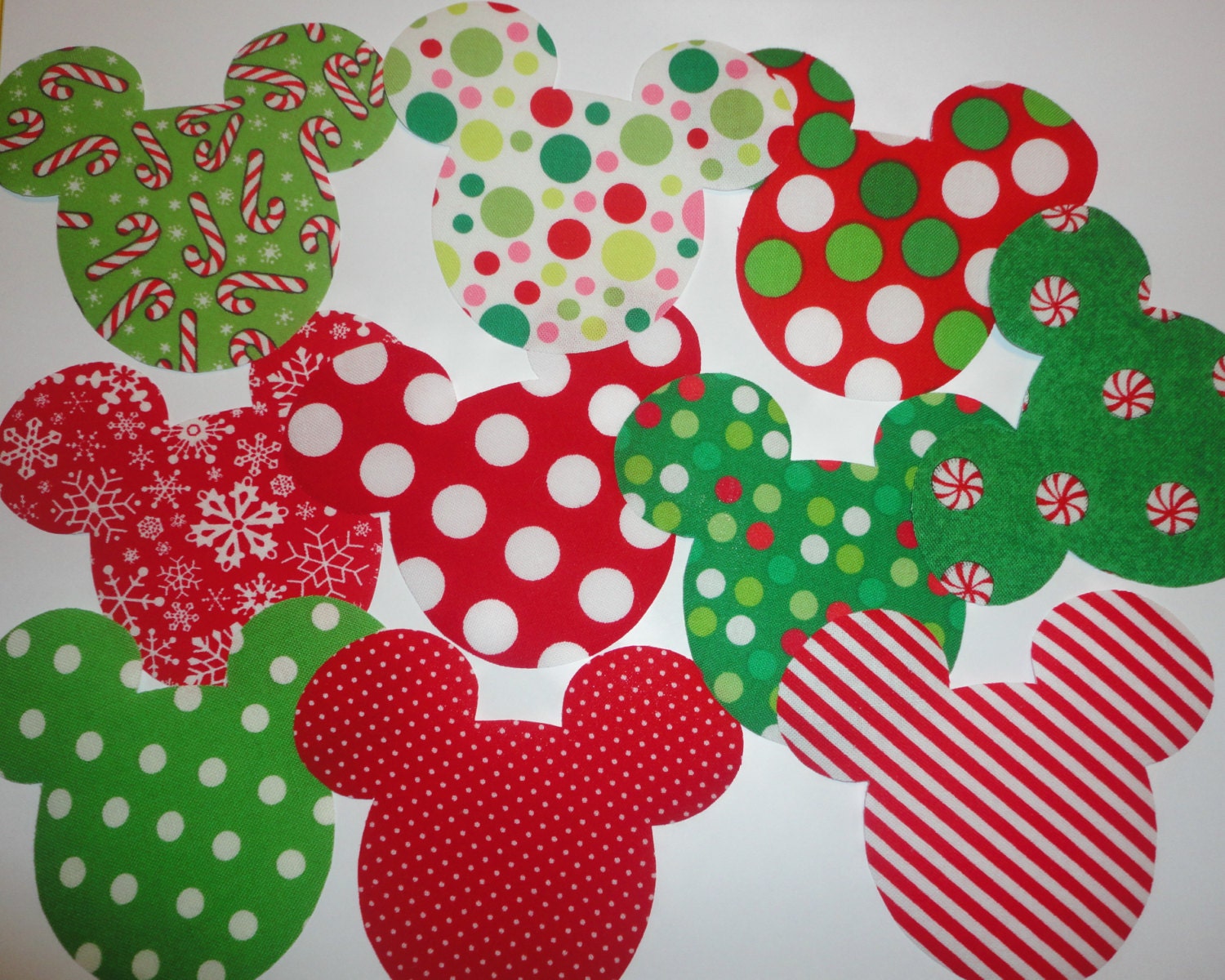 10 Iron On Fabric Applique CHRISTMAS Themed MICKEY Or MINNIE