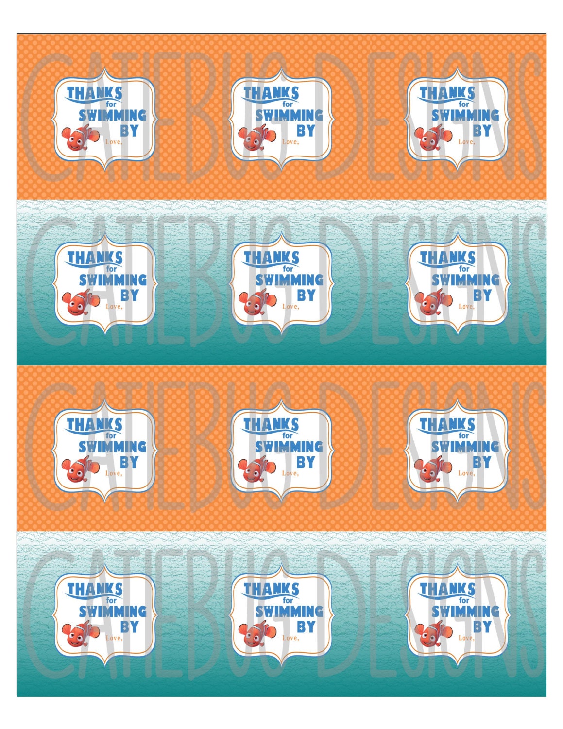 finding nemo birthday baby shower thank you favor tags