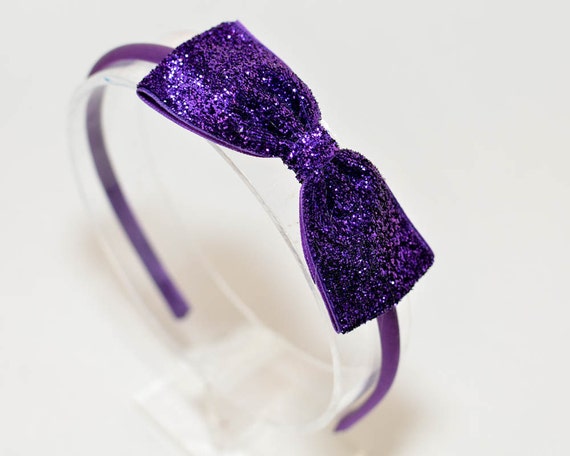 Purple Bow Headband. Purple Glitter Bow Headband. Adult Hair