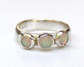 White opal ring, Engagement Ring -Gemstone White opal Mineral ring Birthstone - Christmes silver sterling ring -Made to order
