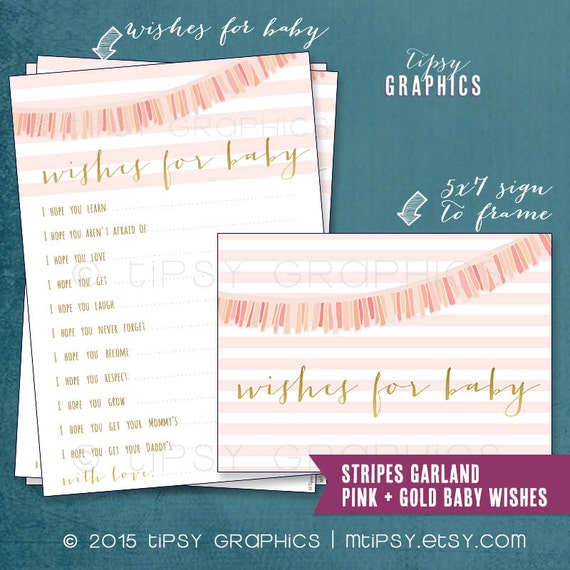 Pink & Gold Stripes Garland Baby Wishes by Tipsy Graphics. Madlib. AdLib. Baby Wishes. Baby Statistics. Printable Cards, any Colors. Il_570xn