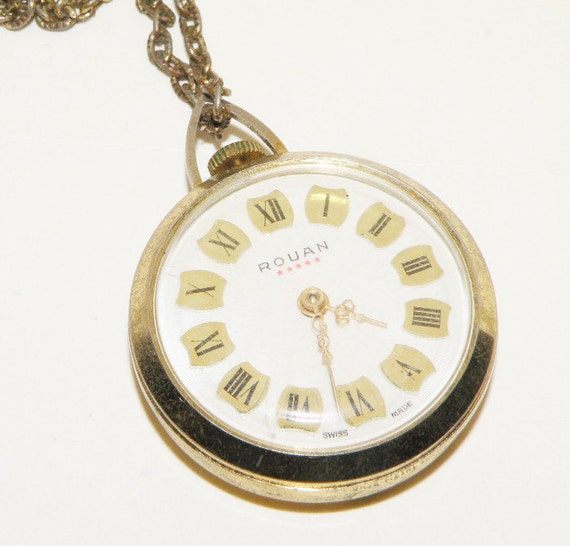 Vintage Swiss Made Rouan Wind Up Necklace Pendant by Eosophobish