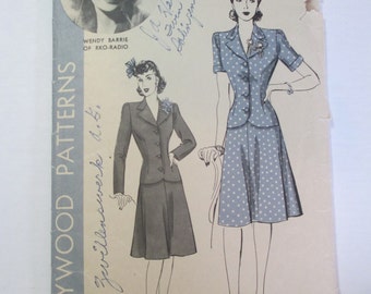 Antique 1940's Hollywood Dress Pattern #815 - size 30" Bust