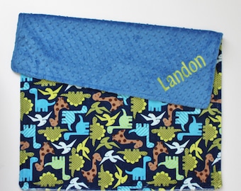 CHOOSE YOUR COLORS Personalized Dinosaurs Double Minky Blanket or Lovey