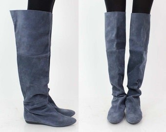 over the knee boots 8.5 | blue sued e slouchy boots ...