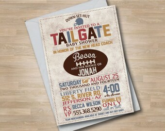 Football Baby Shower Invitation, Tailgate Baby Shower, Couples or Co-ed Baby Shower, Vintage Football Invite