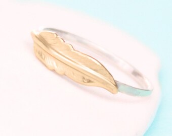 Feather Ring - Feather Jewelry - Gold Feather Ring - Sterling Silver Band