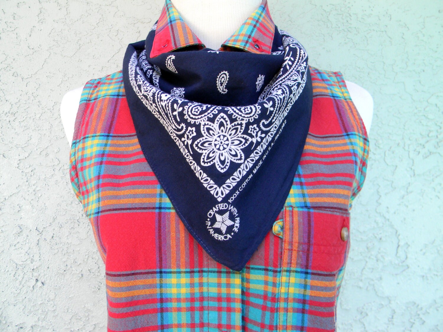 Southwestern Bandana Vintage 80s Dark Navy Blue and by dayglodiva