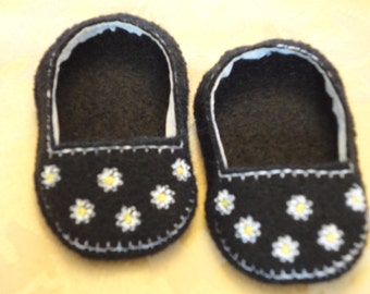 18" Doll Shoes - Black Daisy Slip Ons