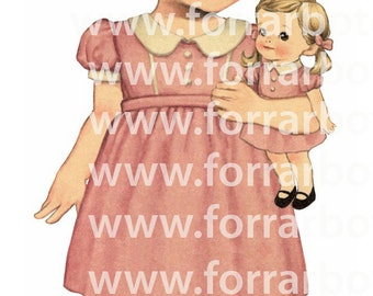 Vintage fabric paper doll G. Big size 20cm (8 inches)
