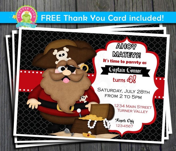 Pirate Party Invitation / Pirate Party Invite / Pirate Invitation / Pirate Birthday Il_570xn