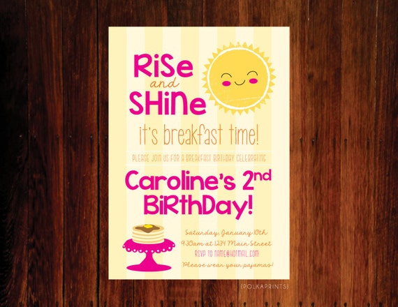 Set of 12 - Rise and Shine Pancakes and Pajamas Breakfast Birthday invitation Il_570xn