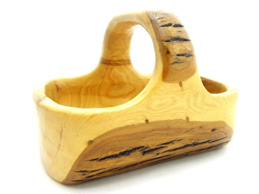 Hand Carved Basket Carved Wooden Basket Carved Wood Basket