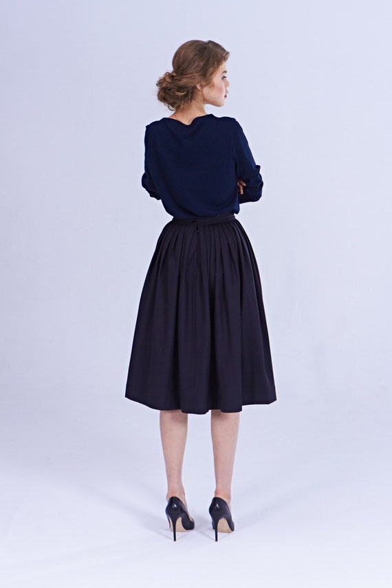 50s Pleated Skirt 1950s skirt 50s Wool Skirt Black Pleated
