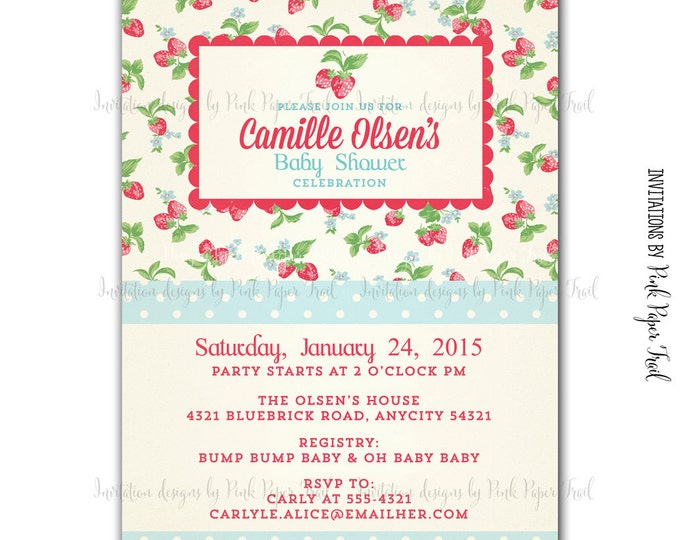 Shabby Chic Strawberry Invitation, Sweet Strawberry Invitation, I will customize for you, Print Your Own
